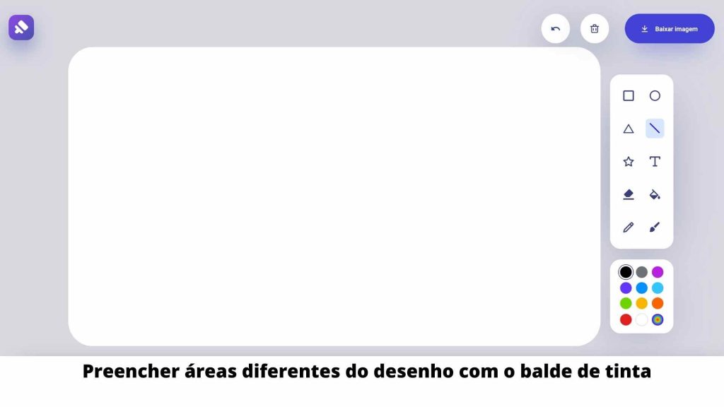Preencher áreas diferentes do desenho com o balde de tinta